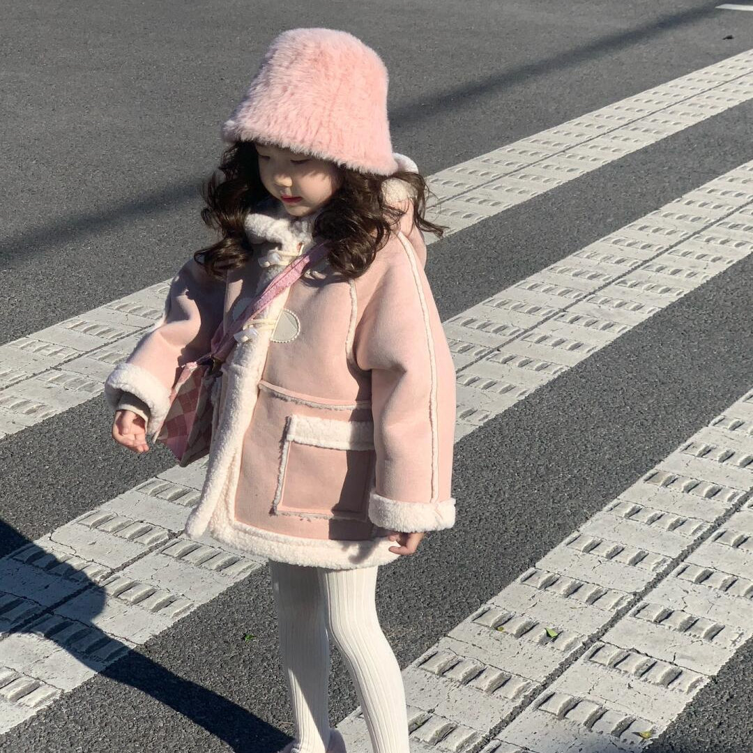 【90-140】フード付きカラーフェイクムートンショートコート