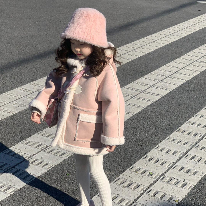 【90-140】フード付きカラーフェイクムートンショートコート