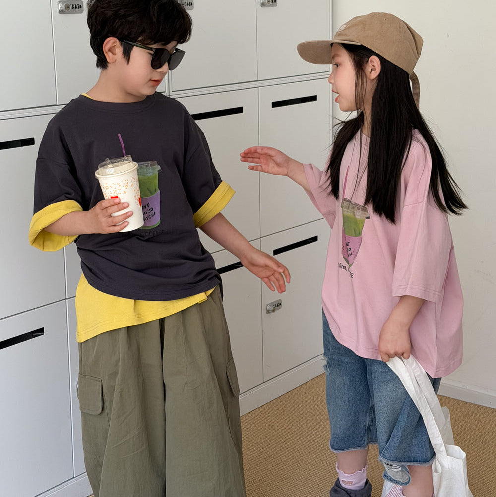 【100-150】抹茶ドリンクデザインTシャツ