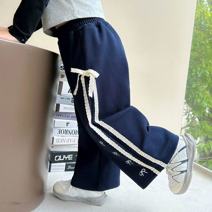 【100-140】リボンデザインスウェットパンツ