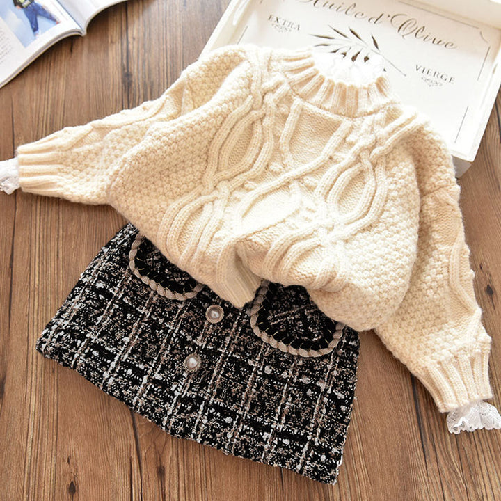 【100-150】ボタンデザインチェック柄ミニスカート