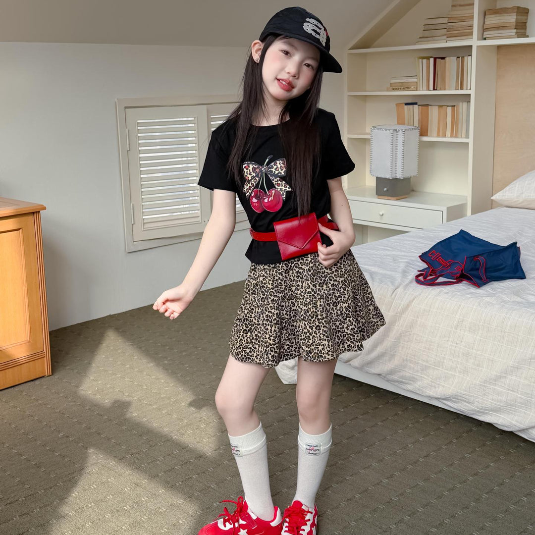 【100-150】リボン＆cherryデザインＴシャツ