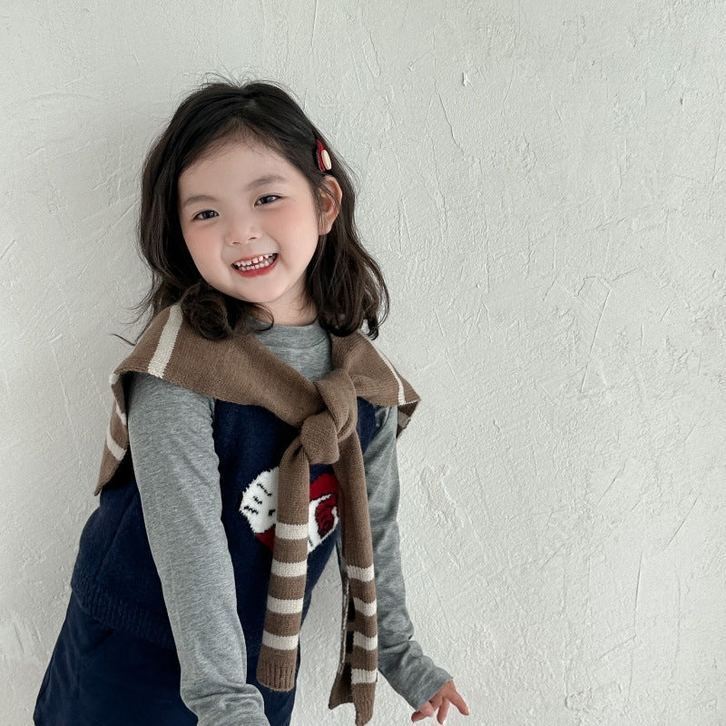 【2Y-10Y】ボーダー柄ニットショール