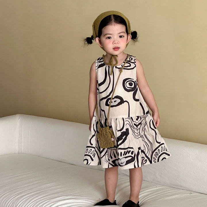 【80-150】総柄ノースリーブワンピース