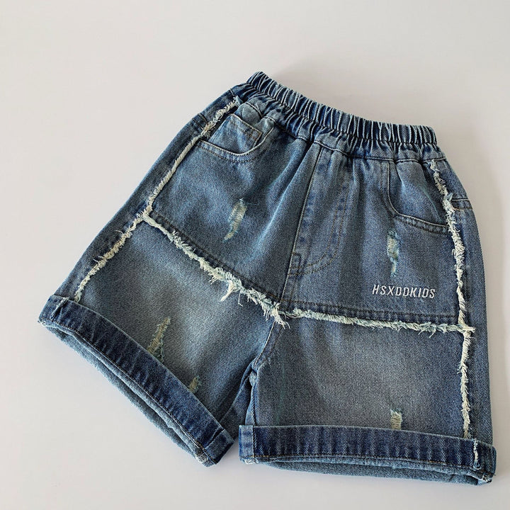 【90-140】フリンジデザインデニムハーフパンツ