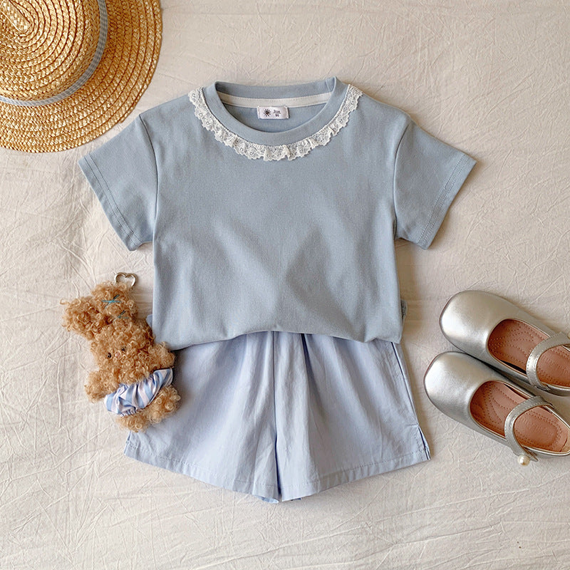 【90-140】レースデザインシンプルTシャツ