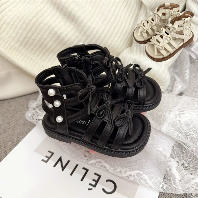 【12.0-18.5】リボン×パールアンクルサンダル