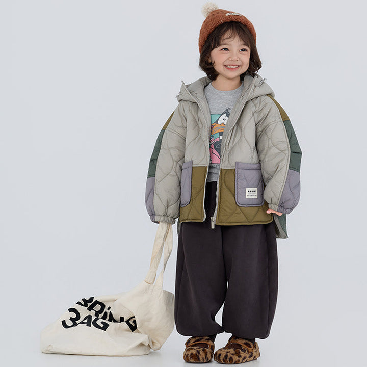 【90-150】カラーブロックデザイン中ボアジャケット