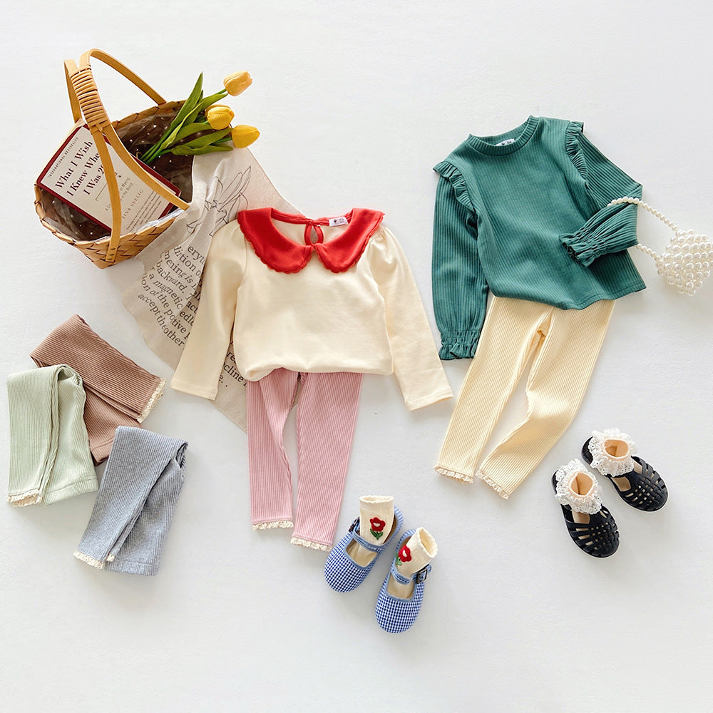 【80-140】裾レースレギンスパンツ