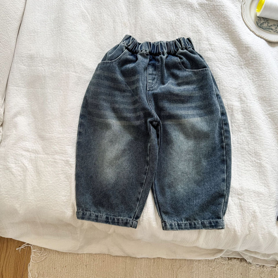 【80-150】バックポケットロゴデニムパンツ