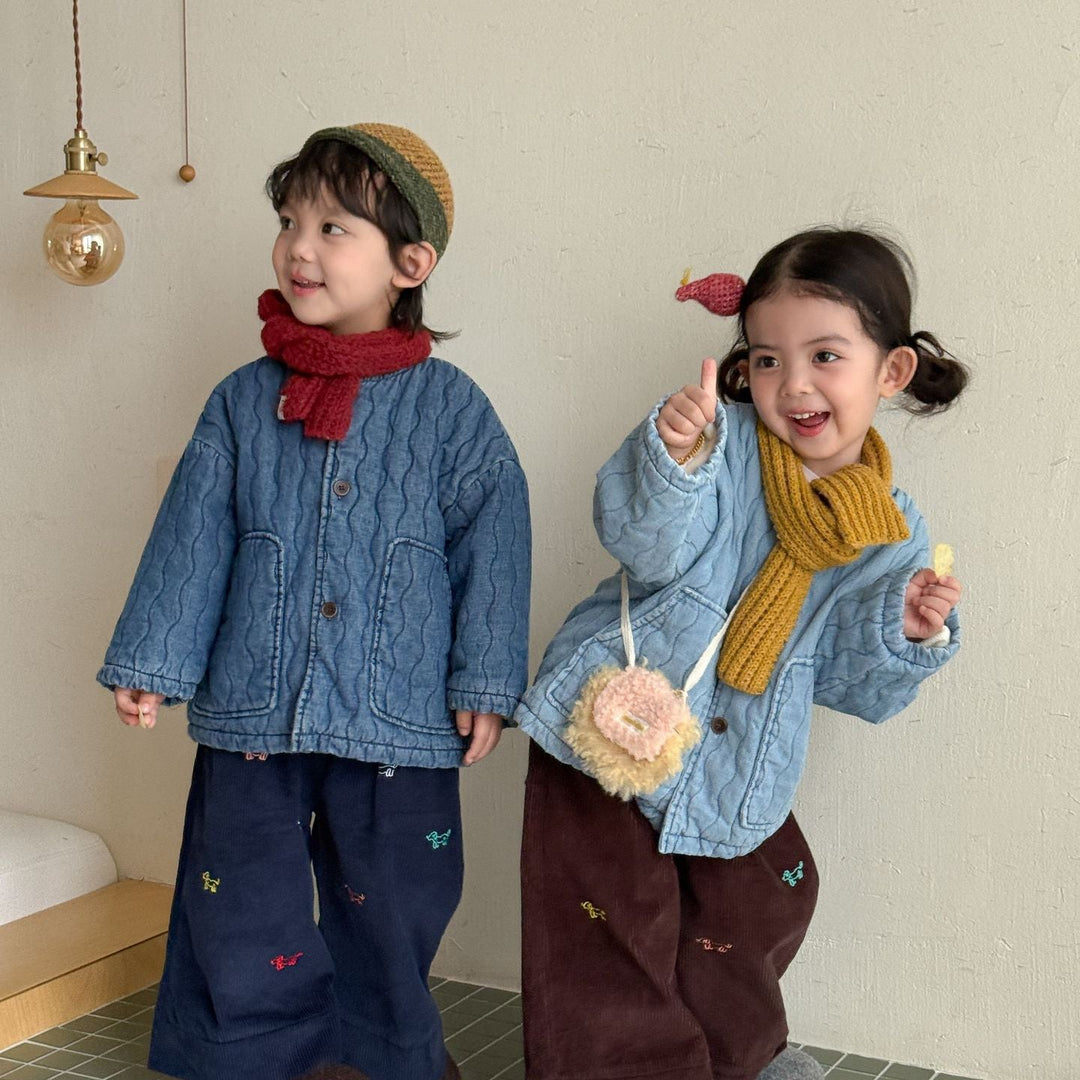 【80-150】ノーカラーキルティングデニムジャケット