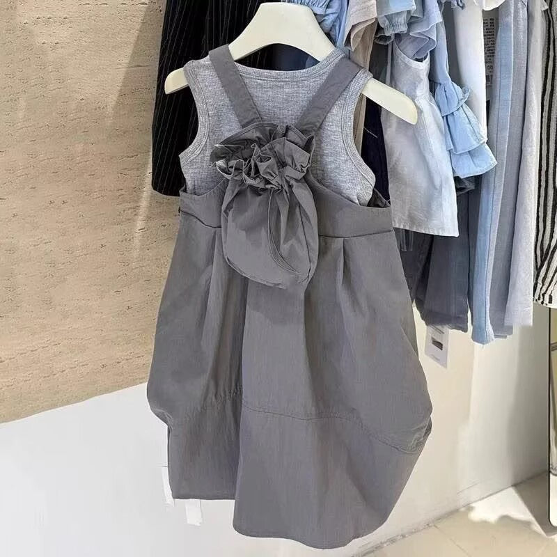 【90-140】ノースリーブ×サロペットカーゴスカート