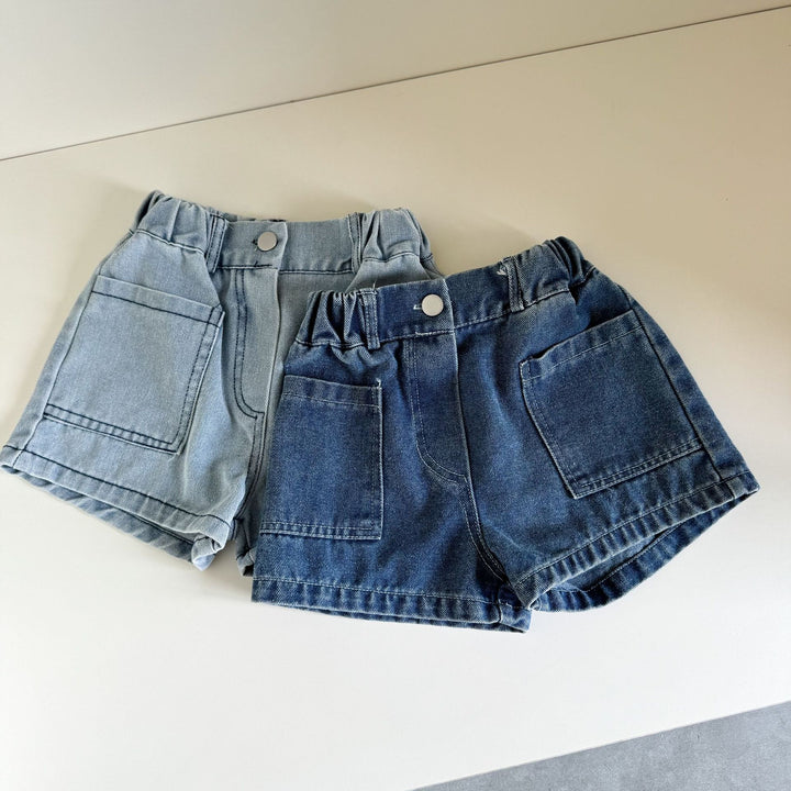 【80-150】ビッグポケットデニムショートパンツ