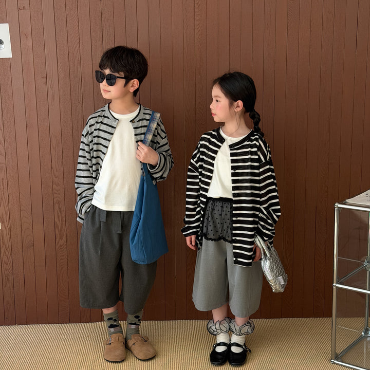 【100-150】ボーダー柄リラックスカーディガン