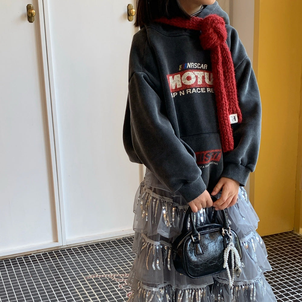 【100-150】フード付きロゴデザインプルオーバー