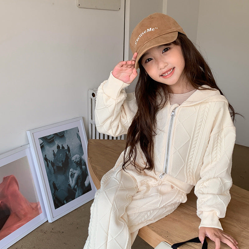 【90-150】フルジップフーディーニットパーカーセットアップ