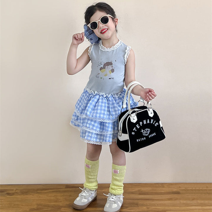 【90-140】ギンガムチェックティアードスカート