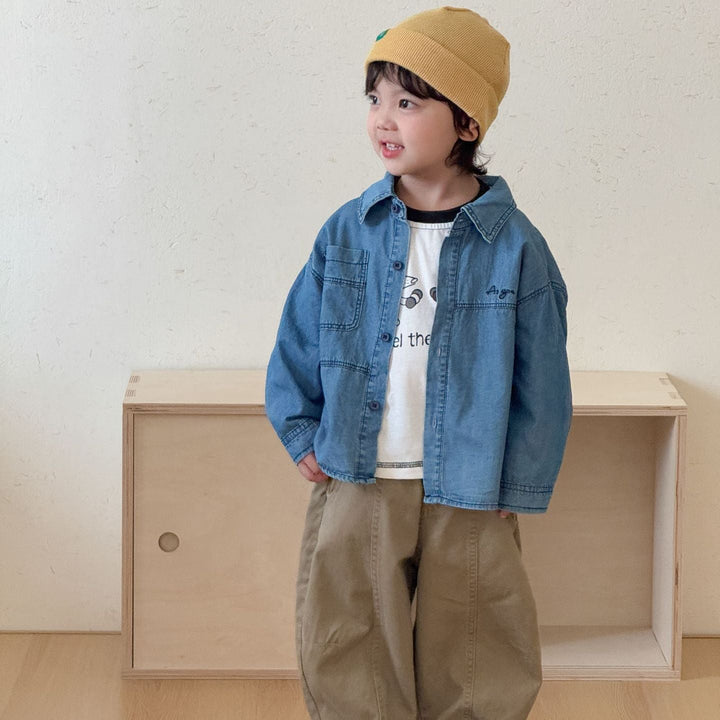 【80-150】ワンポイントロゴデニムシャツ