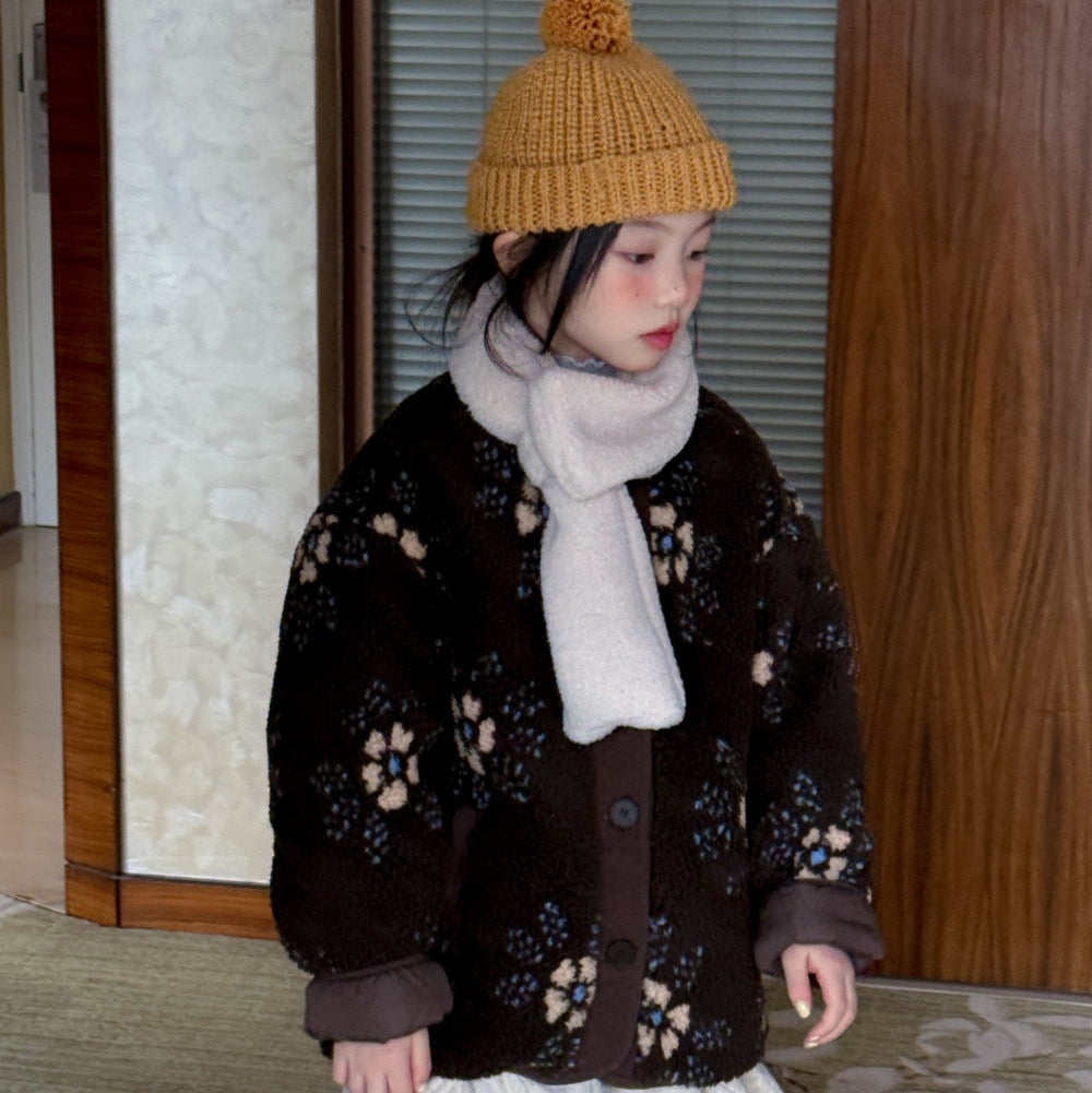 【100-150】花柄ボアジャケット