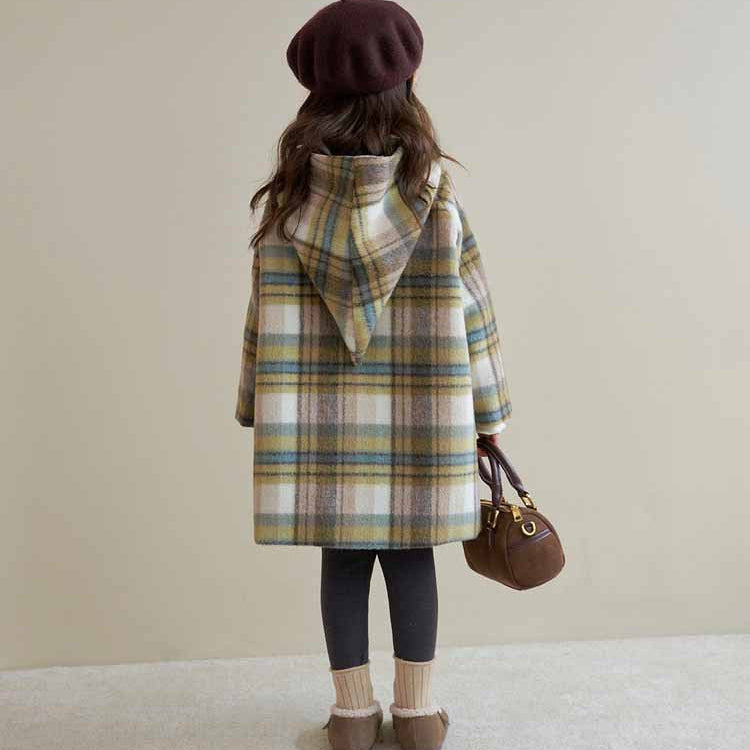 【90-130】とんがり帽子チェック柄ミドルコート