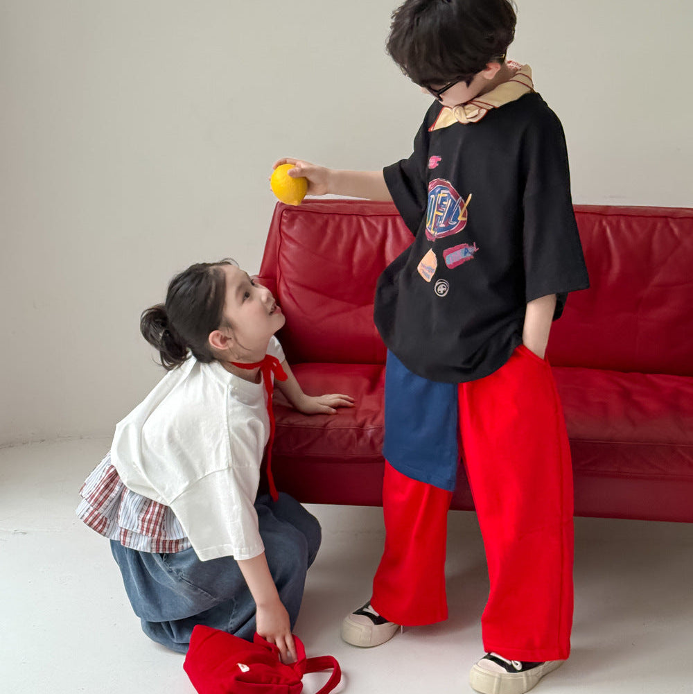 【90-150】レタープリントカジュアルTシャツ