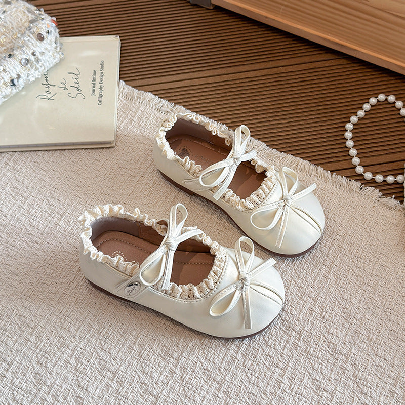 【14.5-21.5】リボン＆フリルデザインバレエシューズ