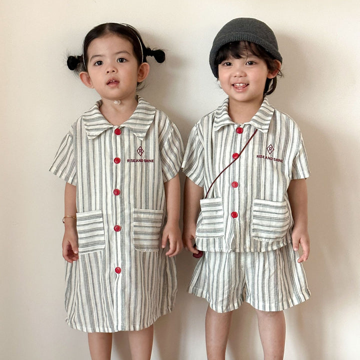 【80-150】ストライプデザイン半袖ワンピース