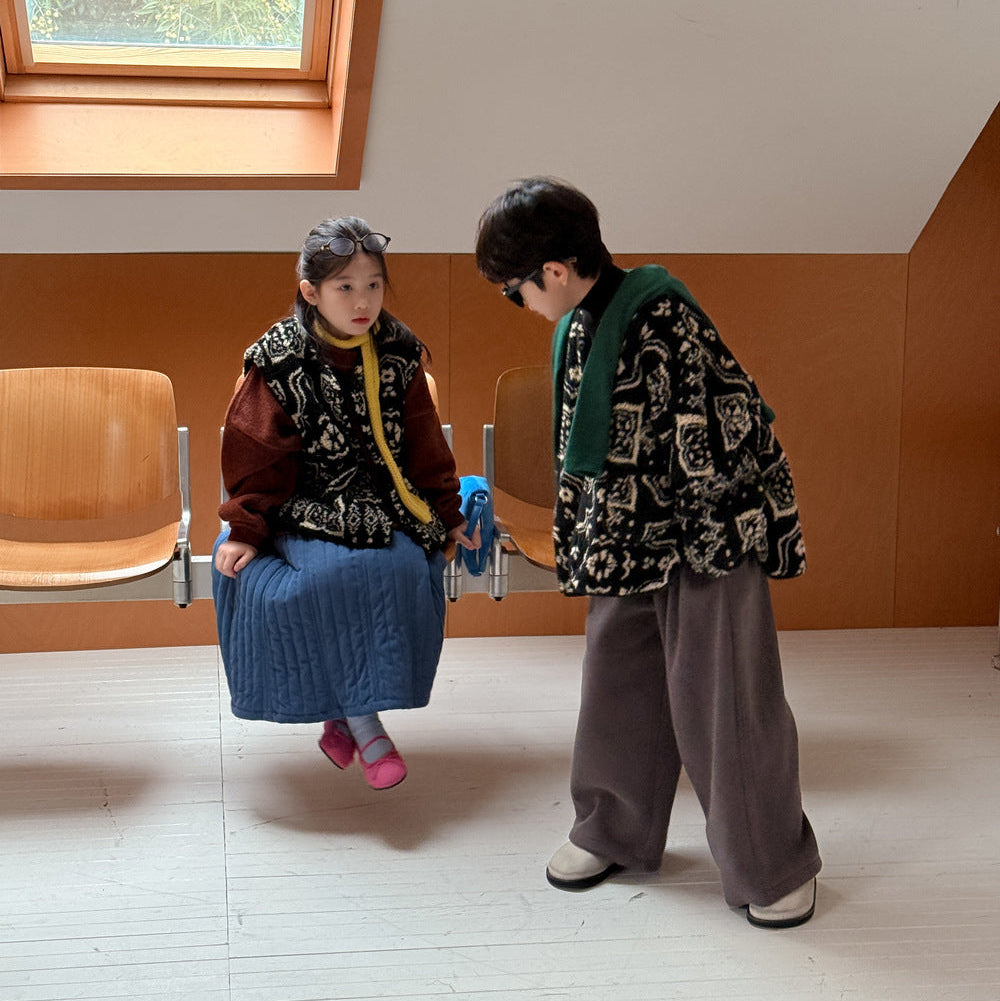 【90-150】パターンプリントあったかベスト