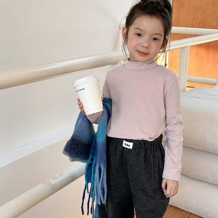 【90-150】ハイネックシンプル長袖カットソー