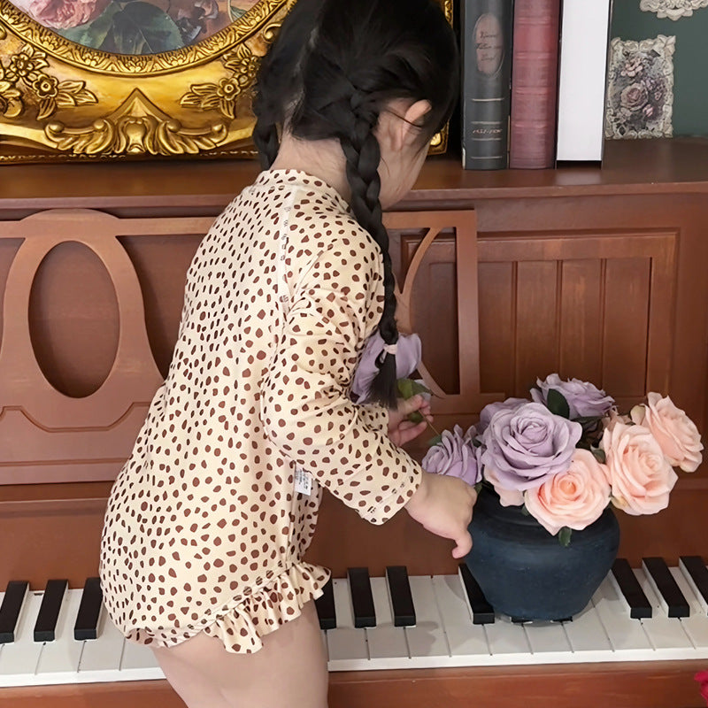 【90-140】ハーフジップ総柄ロングスリーブスイムウェア