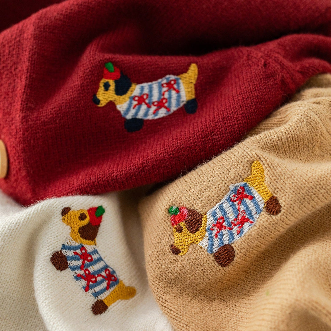 【73-100】ワンポイント刺繍ニットカーディガン