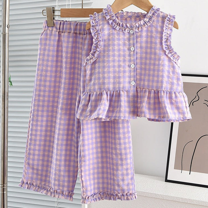 【90-140】ギンガムチェックフリルセットアップ