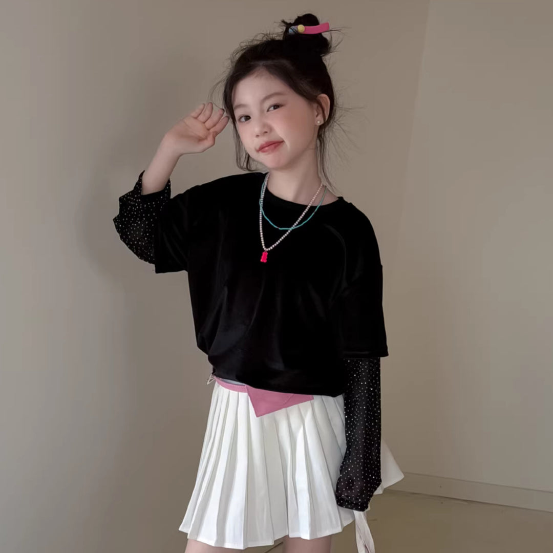 【100-150】ドット柄レイヤード風Tシャツ