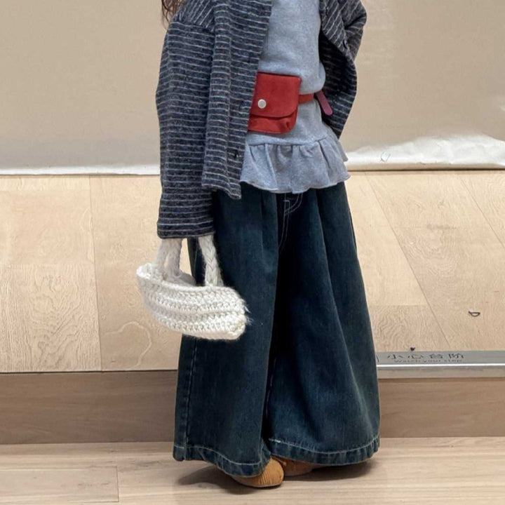 【90-140】シンプルワイドデニムパンツ