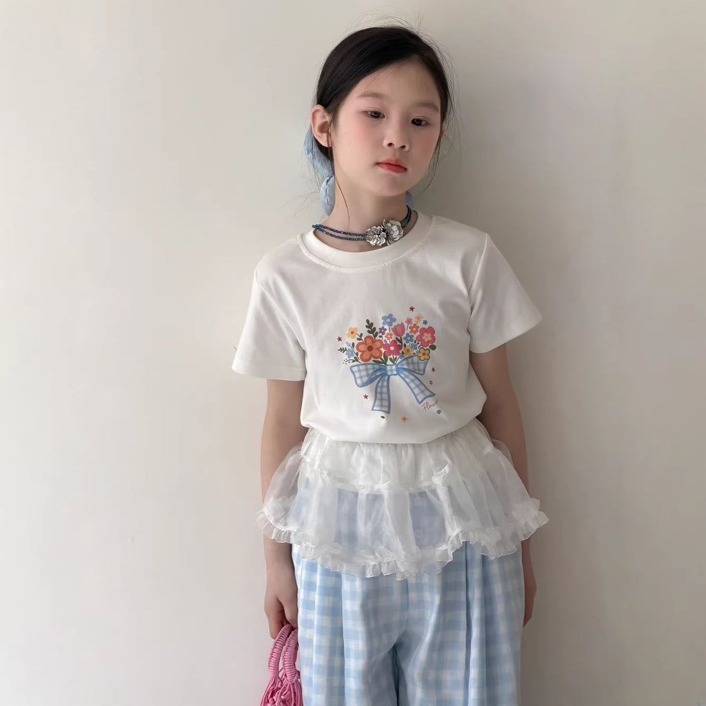 100-150】リボン＆フラワープリントTシャツ｜ELMO-こども服エルモ