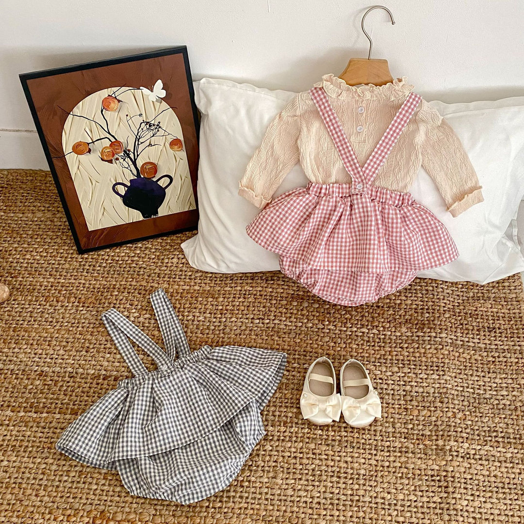 【73-110】チェック＆レースサスペンダーブルマ