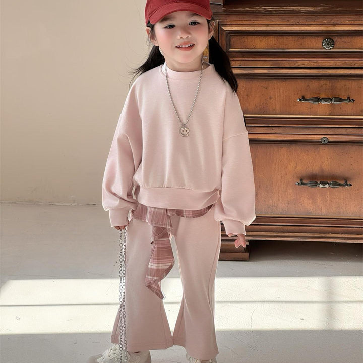 【90-140】レイヤード風トレーナー×フレアパンツセット