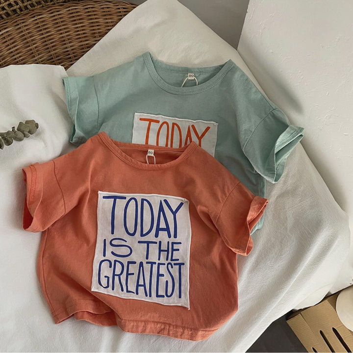 【80-120】ビッグ英字ロゴワッペンTシャツ