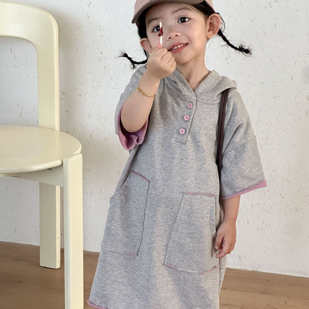 【80-150】ハーフボタンフーディーワンピース