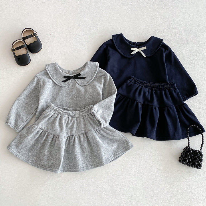 【73-110】ワンポイントリボントップス×スカートセット