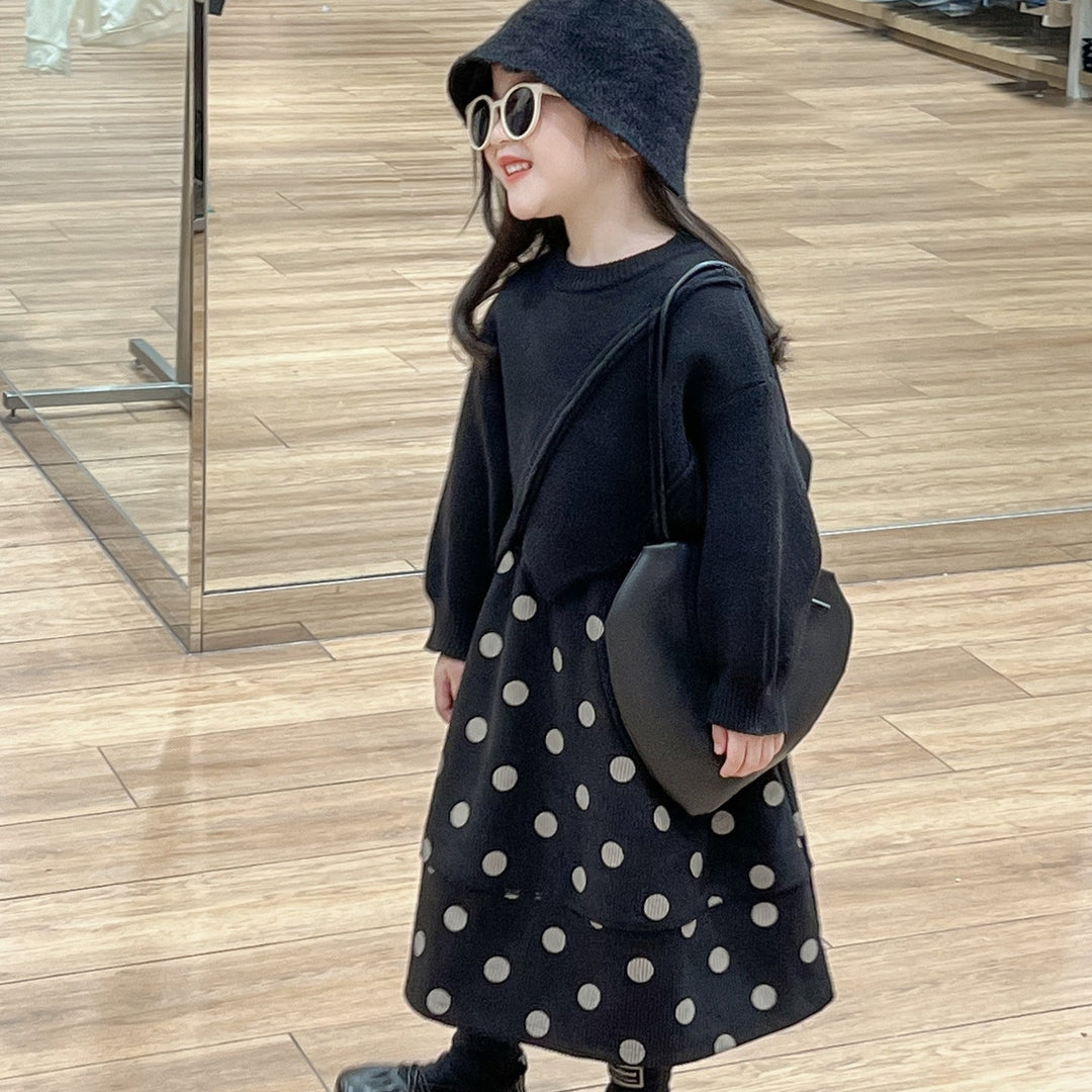 【90-140】ドット柄ロングスカート