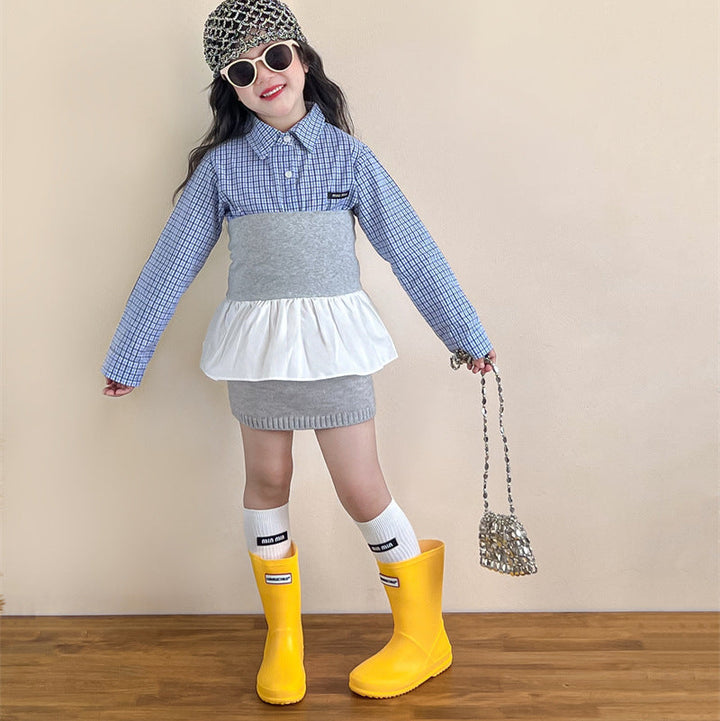 【90-140】シンプルチェック柄シャツ