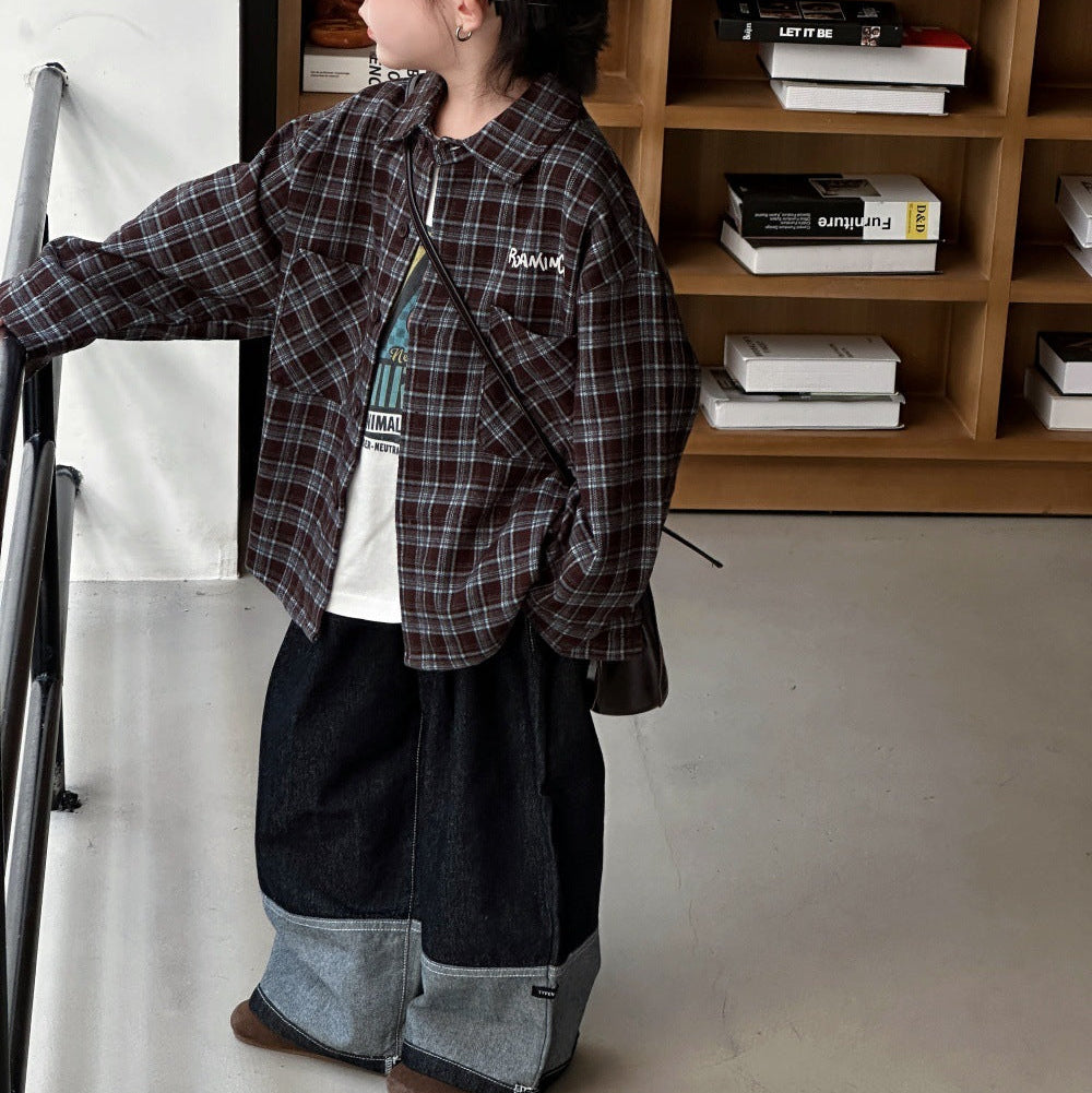 【90-150】ヘムデザインワイドデニムパンツ