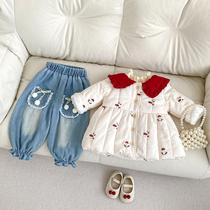 【73-100】きのこ柄裏フリースコート