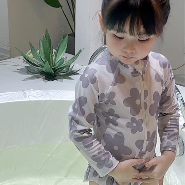 【90-140】ハーフジップ総柄ロングスリーブスイムウェア