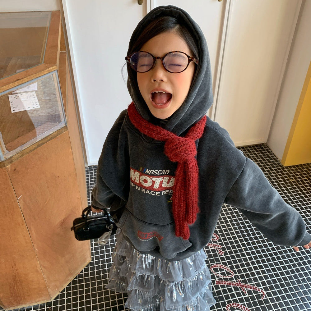 【100-150】フード付きロゴデザインプルオーバー