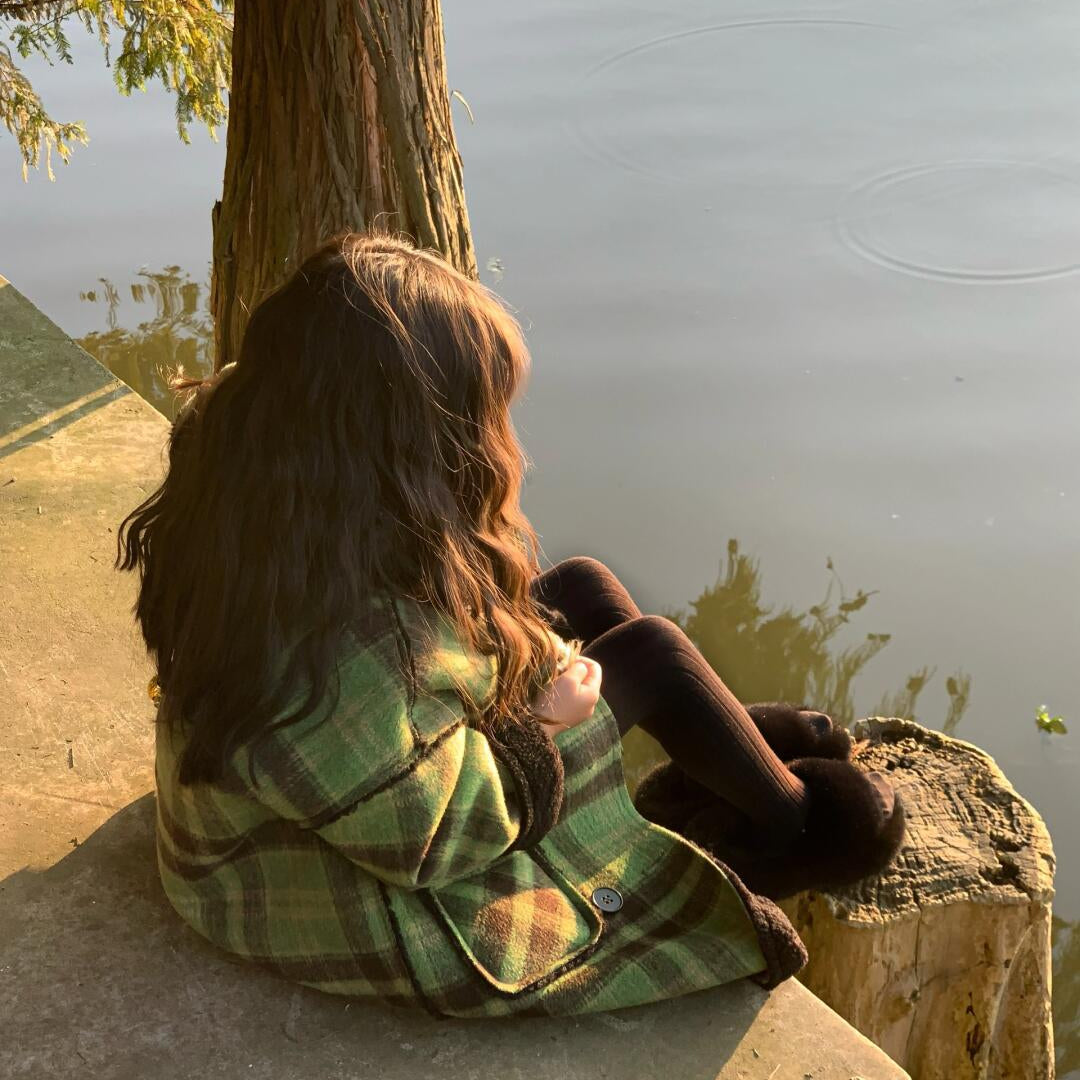 【90-140】裏ボアチェック柄ロングコート