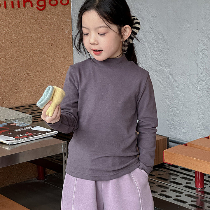 【90-150】ハイネックシンプル長袖カットソー