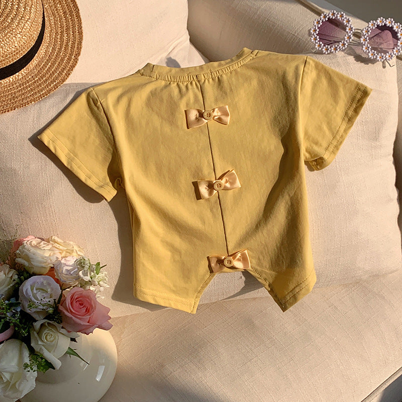 【90-140】バックカット＆リボンTシャツ