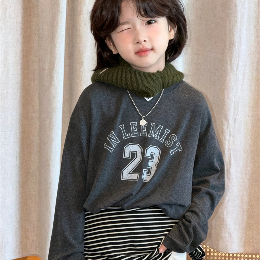 【90-150】ロゴ＆23デザイン長袖トップス